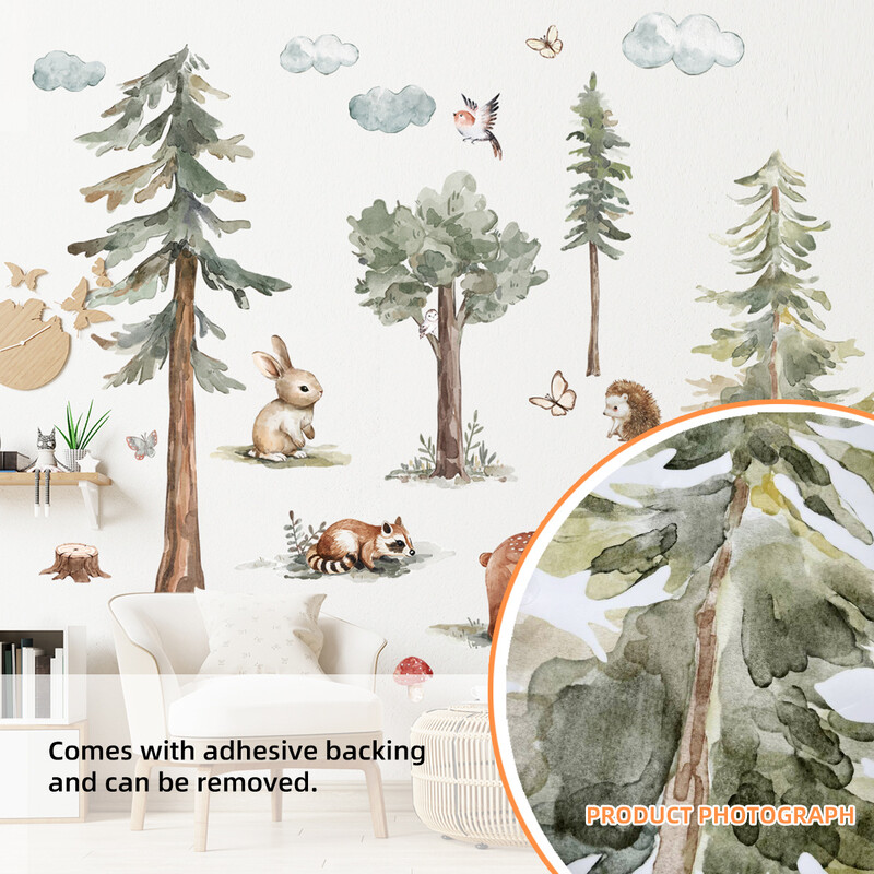 MS6430-ZY jaunas ins multfilmas mežs jauks mazs dzīvnieks sienu uzlīmes guļamistaba viesistabas dekorēšana gudrs stila fons