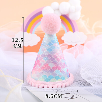 Nuo 1 iki 9 Spalvinga undinėlės gimtadienio vaivorykštė Blizganti kepurė karūnėlė po jūra Vakarėlio dekoracija Vaikiška kepurė kūdikių dušo reikmenys mergaitėms