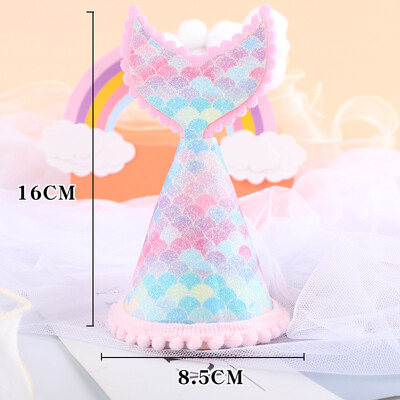 Nuo 1 iki 9 Spalvinga undinėlės gimtadienio vaivorykštė Blizganti kepurė karūnėlė po jūra Vakarėlio dekoracija Vaikiška kepurė kūdikių dušo reikmenys mergaitėms