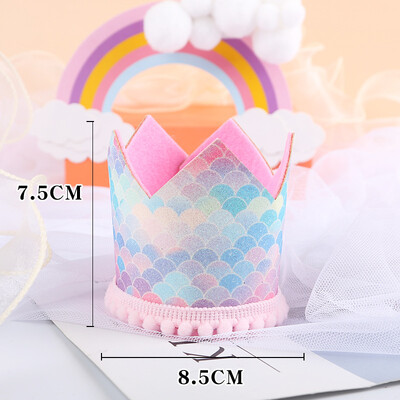 Nuo 1 iki 9 Spalvinga undinėlės gimtadienio vaivorykštė Blizganti kepurė karūnėlė po jūra Vakarėlio dekoracija Vaikiška kepurė kūdikių dušo reikmenys mergaitėms