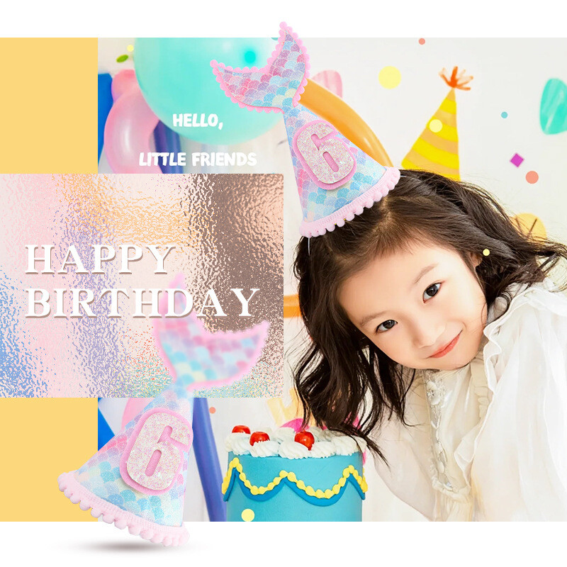 Nuo 1 iki 9 Spalvinga undinėlės gimtadienio vaivorykštė Blizganti kepurė karūnėlė po jūra Vakarėlio dekoracija Vaikiška kepurė kūdikių dušo reikmenys mergaitėms