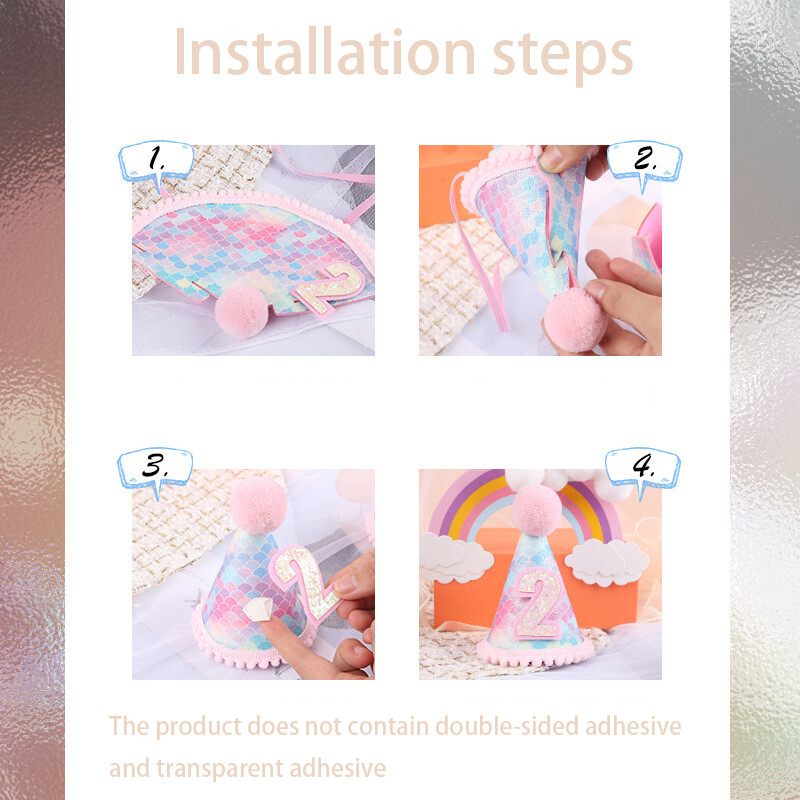 Nuo 1 iki 9 Spalvinga undinėlės gimtadienio vaivorykštė Blizganti kepurė karūnėlė po jūra Vakarėlio dekoracija Vaikiška kepurė kūdikių dušo reikmenys mergaitėms