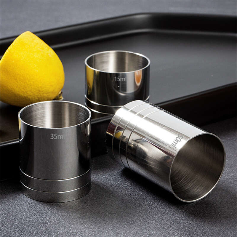 25/35/50 ml Nerūdijančio plieno matavimo puodelis Cilindrinis kokteilių uncijos Jigger vyno gėrimų matuoklis Barmeno butelių baro priedai
