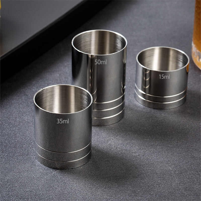 25/35/50 ml Nerūdijančio plieno matavimo puodelis Cilindrinis kokteilių uncijos Jigger vyno gėrimų matuoklis Barmeno butelių baro priedai