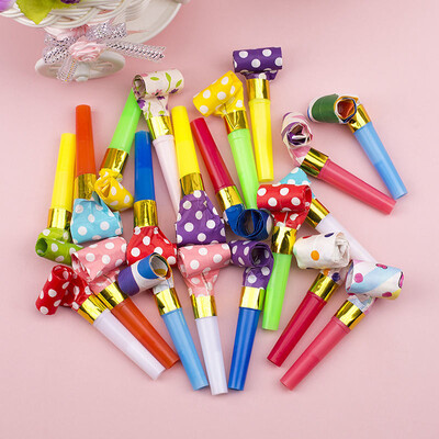 30 db színes csíkos pöttyfúvó kifúvó kürt síp zajkeltő játékok gyerekeknek születésnapi buli Baba zuhany Pinata ajándék