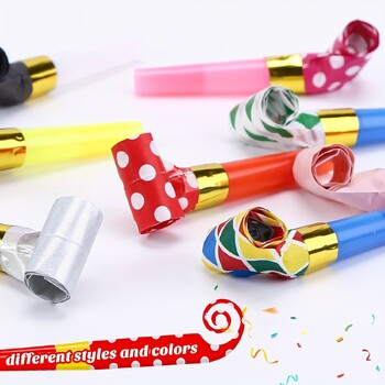 25 Pcs Party Colorful Blowers, Kids Birthday Party, Graduation New Years Party Noisemakers Musical Blowouts, Random Color