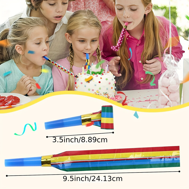 25 db-os buli színes fúvókák, gyerekek születésnapi partija, ballagási újévi parti zajkeltő zenés kifújások, véletlenszerű színek
