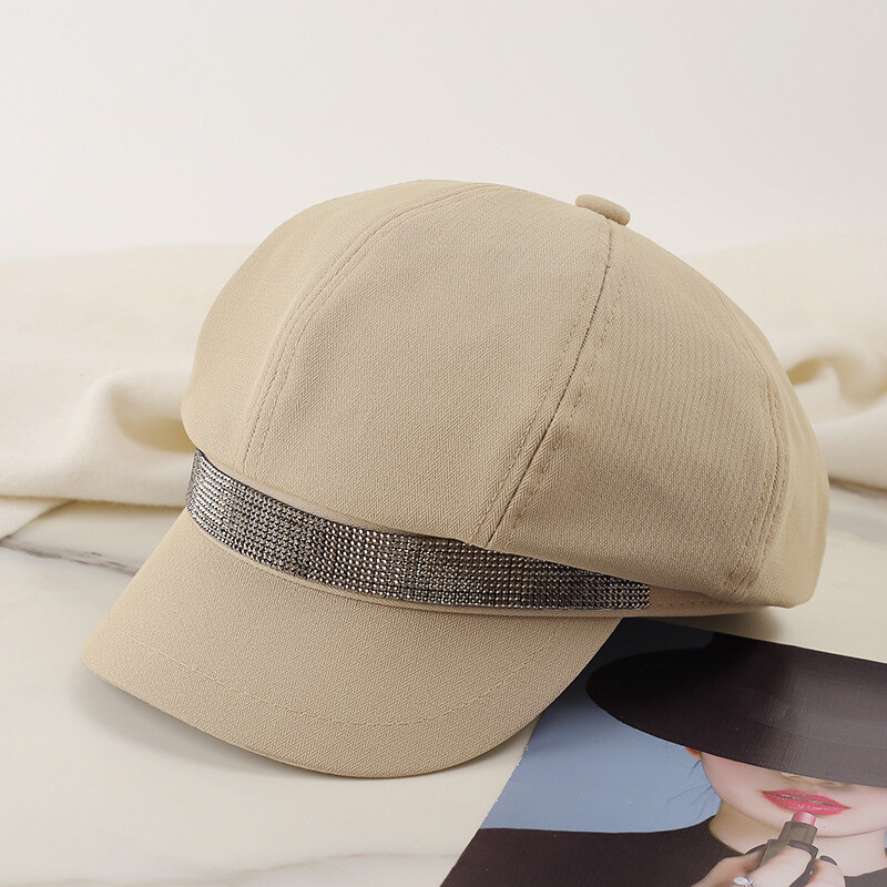 Új stílus, hétköznapi univerzális arc, kis napernyő kacsa svájcisapka Divat strasszok nyolcszögletű sapka divat női újságos kalap