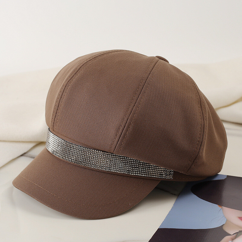 Új stílus, hétköznapi univerzális arc, kis napernyő kacsa svájcisapka Divat strasszok nyolcszögletű sapka divat női újságos kalap