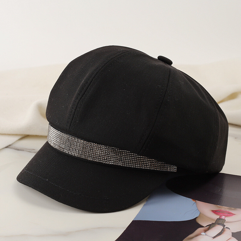 Új stílus, hétköznapi univerzális arc, kis napernyő kacsa svájcisapka Divat strasszok nyolcszögletű sapka divat női újságos kalap