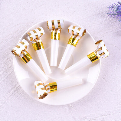 6 τεμ. Blowout Gold Stripe Dot Foil Φιλικά προς το περιβάλλον Σκουπ για πάρτι Noise Maker Γενέθλια παιδικά παιχνίδια σφυρίχτρα διακόσμησης