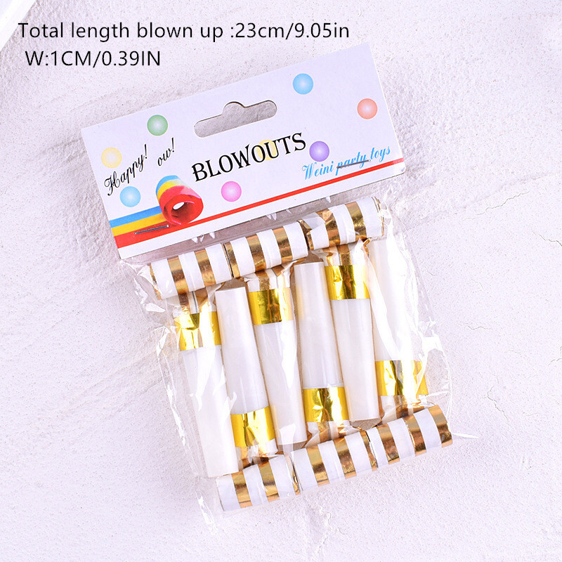 6 DB Blowout aranycsíkos pöttyös fólia környezetbarát parti kellékek Noise Maker születésnapi gyerekeknek játék síp díszítő kellékek