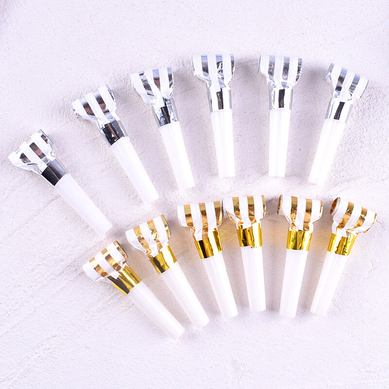 6 DB Blowout aranycsíkos pöttyös fólia környezetbarát parti kellékek Noise Maker születésnapi gyerekeknek játék síp díszítő kellékek