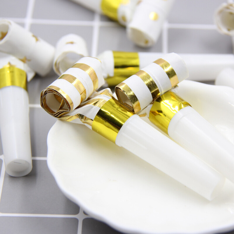 6 DB Blowout aranycsíkos pöttyös fólia környezetbarát parti kellékek Noise Maker születésnapi gyerekeknek játék síp díszítő kellékek