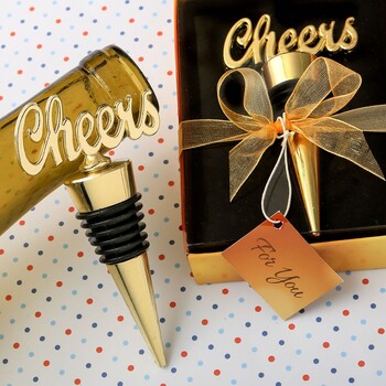 Creative CHEERS Shape Wine Stoppers Κράμα ψευδαργύρου Χρυσό Δώρα γιορτής γιορτής Μικρές μπομπονιέρες γάμου για καλεσμένους Αξεσουάρ κρασιού