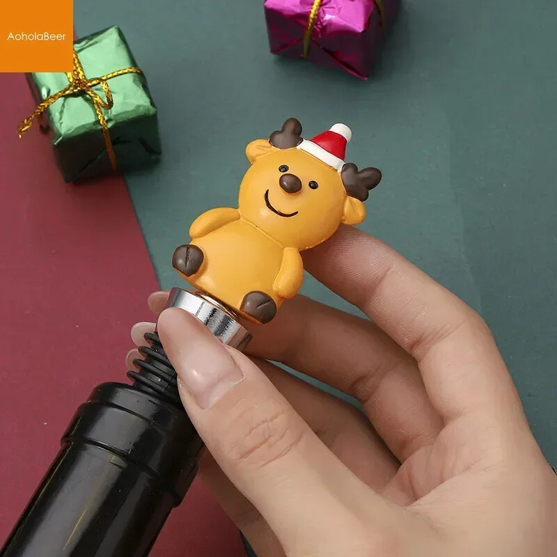 1db karácsonyi ajándékok bordugók bár parti dekoráció kézműves hóember frissen tartó bor pezsgődugó otthoni bár üveg dekoráció