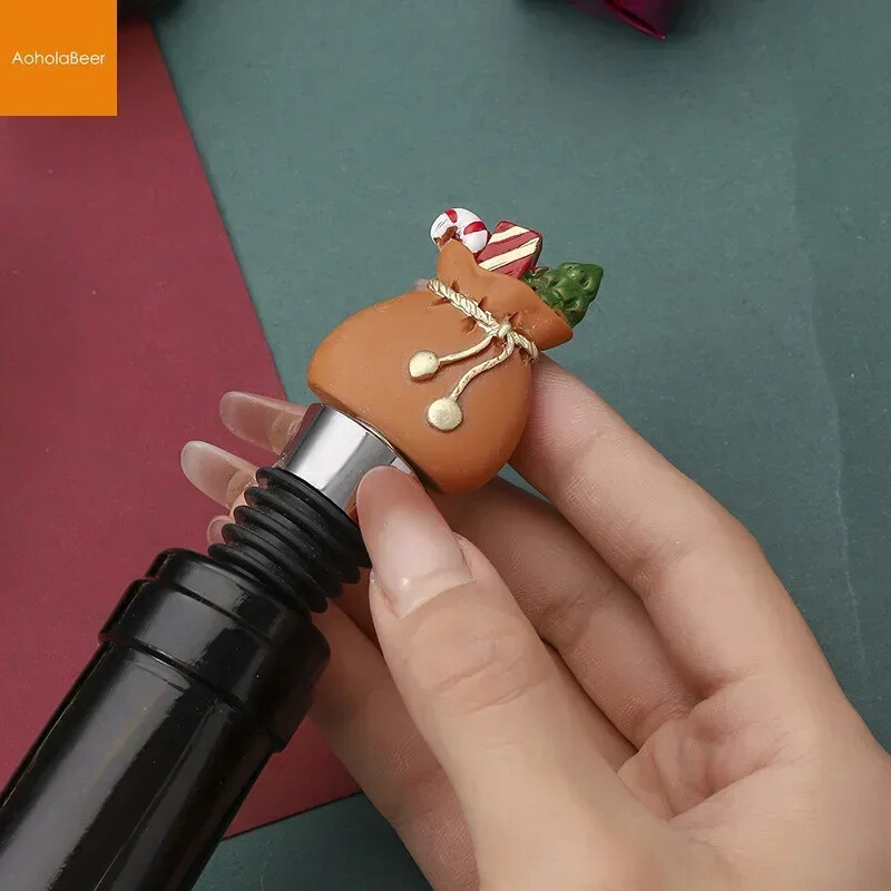 1db karácsonyi ajándékok bordugók bár parti dekoráció kézműves hóember frissen tartó bor pezsgődugó otthoni bár üveg dekoráció