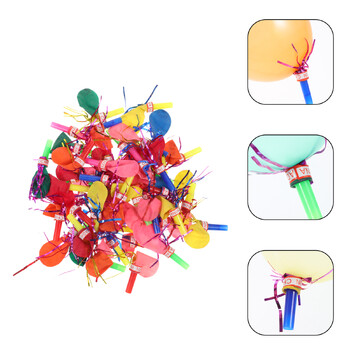 100 τμχ Musical Blow Outs Balloon Mixed Glitter Fringed Metallic Noisemaker Kids Blowouts Whistles for Halloween Christmas