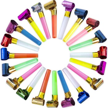 20 τμχ Musical Blow Outs Balloon Mixed Glitter Fringed Metallic Noisemaker Kids Cute Blowouts Whistles for Halloween Xmas Party