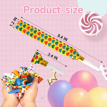 20 τμχ Musical Blow Outs Balloon Mixed Glitter Fringed Metallic Noisemaker Kids Cute Blowouts Whistles for Halloween Xmas Party