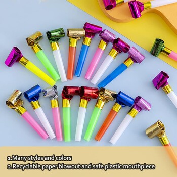 20 τμχ Musical Blow Outs Balloon Mixed Glitter Fringed Metallic Noisemaker Kids Cute Blowouts Whistles for Halloween Xmas Party