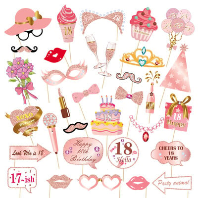 1 bag Happy Birthday 13th 30th 40th 50th 60th Paper Photo Booth Props Προμήθειες διακόσμησης για πάρτι γενεθλίων για ενήλικες Photobooth