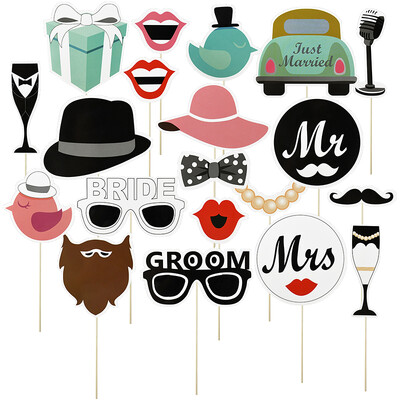 Esküvői parti fotófülke kellékei Mrs. Menyasszony és Vőlegény maszk Kézi Photobooth Leánybúcsúi menyasszonyi zuhany dekorációk