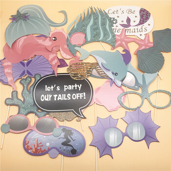 Χαρτί 26 τμχ Mermaid Party Handheld Photo Booth Props Baby Shower Under The Sea Theme Girl Mermaid Birthday Party Wedding