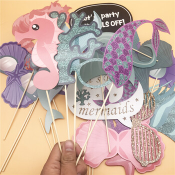 Χαρτί 26 τμχ Mermaid Party Handheld Photo Booth Props Baby Shower Under The Sea Theme Girl Mermaid Birthday Party Wedding