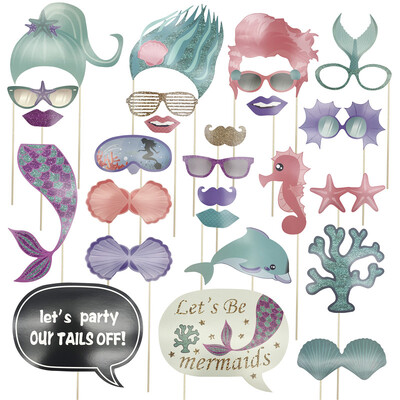 Χαρτί 26 τμχ Mermaid Party Handheld Photo Booth Props Baby Shower Under The Sea Theme Girl Mermaid Birthday Party Wedding