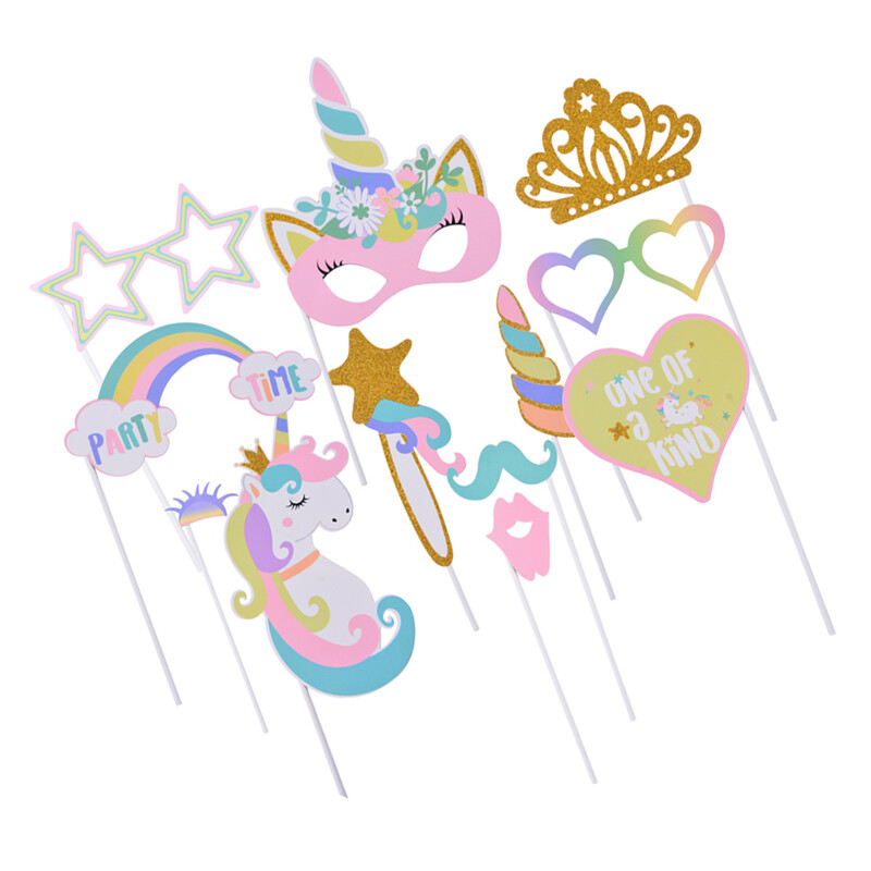 12 db Fotó kellékek Fotobudka Photobooth Esküvői Kiegészítők Photomaton Vicces Party Unikornis Szelfi Születésnapi Kellékek Babazuhany