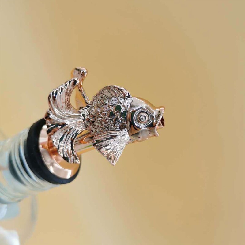 Vyno butelio kamštis Cinko lydinys, skirtas Creative Gold Fish Butelių šampano kamšteliai Praktiškumas Vakuuminis uždarytas vyno butelio stotelė