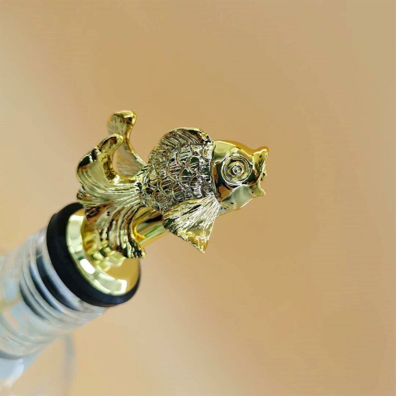 Vyno butelio kamštis Cinko lydinys, skirtas Creative Gold Fish Butelių šampano kamšteliai Praktiškumas Vakuuminis uždarytas vyno butelio stotelė