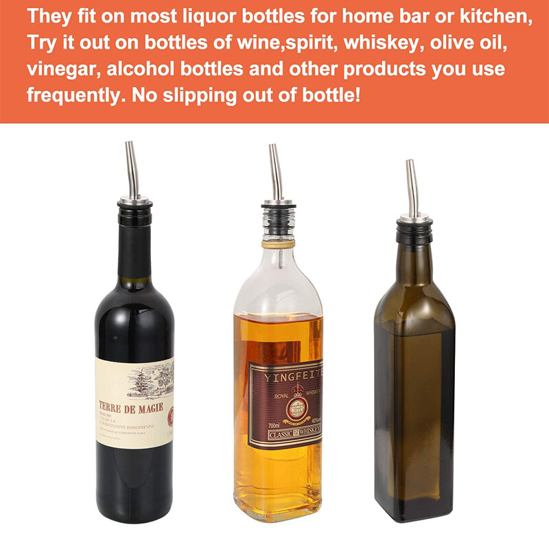 4 vienetų nerūdijančio plieno klasikiniai butelių piltuvai Alkoholio pylimo aparatai su guminiais dulkių dangteliais Alyvuogių aliejaus snapelio greičio išpylimo snapeliai YY074