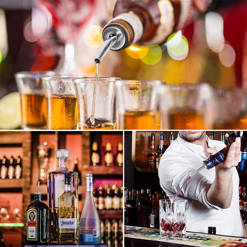 4 vienetų nerūdijančio plieno klasikiniai butelių piltuvai Alkoholio pylimo aparatai su guminiais dulkių dangteliais Alyvuogių aliejaus snapelio greičio išpylimo snapeliai YY074