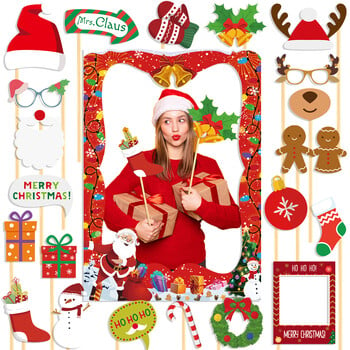 Καλά Χριστουγεννιάτικα Photo Booth Props Kit Santa Claus Xmas Tree Elk Paper Glasses Photo Booth Frame Selfie Prop Χριστουγεννιάτικη διακόσμηση