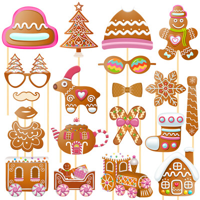 Karácsonyi Photo Booth kellékek DIY Gingerbread Man House szelfi Kép Photo Booth keret karácsonyi partik kedvencei játékok gyerekeknek felnőtteknek
