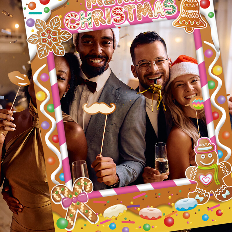 Karácsonyi Photo Booth kellékek DIY Gingerbread Man House szelfi Kép Photo Booth keret karácsonyi partik kedvencei játékok gyerekeknek felnőtteknek