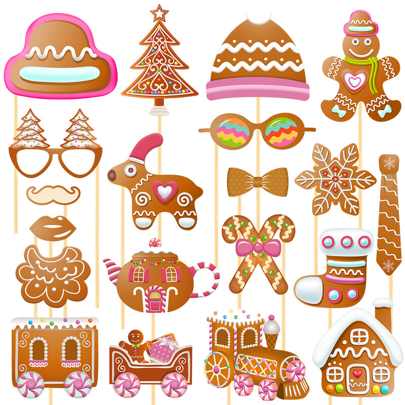 Karácsonyi Photo Booth kellékek DIY Gingerbread Man House szelfi Kép Photo Booth keret karácsonyi partik kedvencei játékok gyerekeknek felnőtteknek