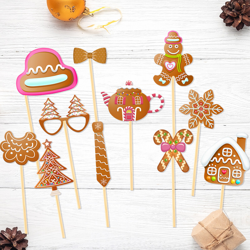 Karácsonyi Photo Booth kellékek DIY Gingerbread Man House szelfi Kép Photo Booth keret karácsonyi partik kedvencei játékok gyerekeknek felnőtteknek
