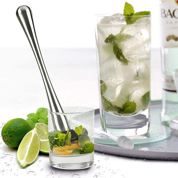 Cocktail Muddler, επαγγελματικό γουδοχέρι από ανοξείδωτο ατσάλι με αυλακωτή κεφαλή από νάιλον για μπερδέματα & αναμειγνύεται σπιτικά ποτά Mojito