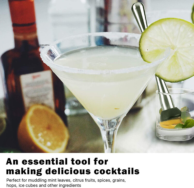 Kokteilių maišytuvas, profesionalus nerūdijančio plieno ledo grūstuvėlis su smailia nailono galvute, skirta maišyti ir maišyti naminius gėrimus Mojito