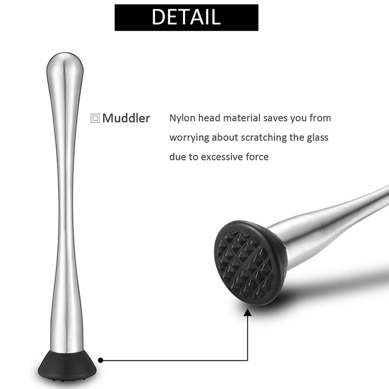 Kokteilių maišytuvas, profesionalus nerūdijančio plieno ledo grūstuvėlis su smailia nailono galvute, skirta maišyti ir maišyti naminius gėrimus Mojito