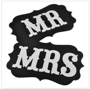 2τμχ MR&MRS Photo Booth Props Διακόσμηση γάμου Αρραβώνας Photobooth Φωτογραφικά στηρίγματα Τραπέζι γάμου Κρεμαστά Σημαίες Προμήθειες πάρτι