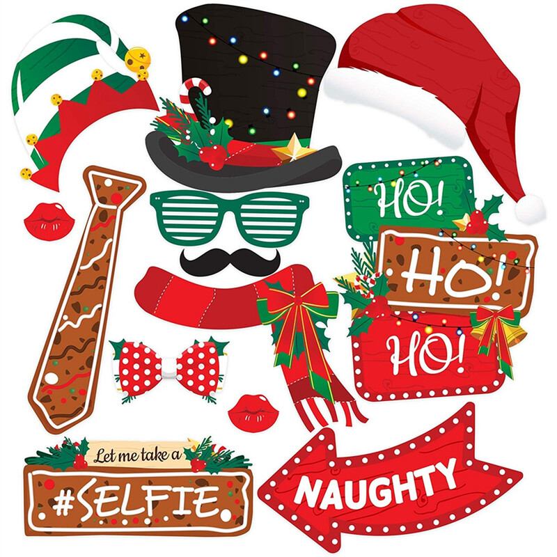 38 de bucăți Fotografii de Crăciun Măști de Om de Zăpadă de Moș Crăciun Buze Barbă Recuzită Foto de Anul Nou Decor pentru petreceri de Crăciun Cadouri de Noel Navidad