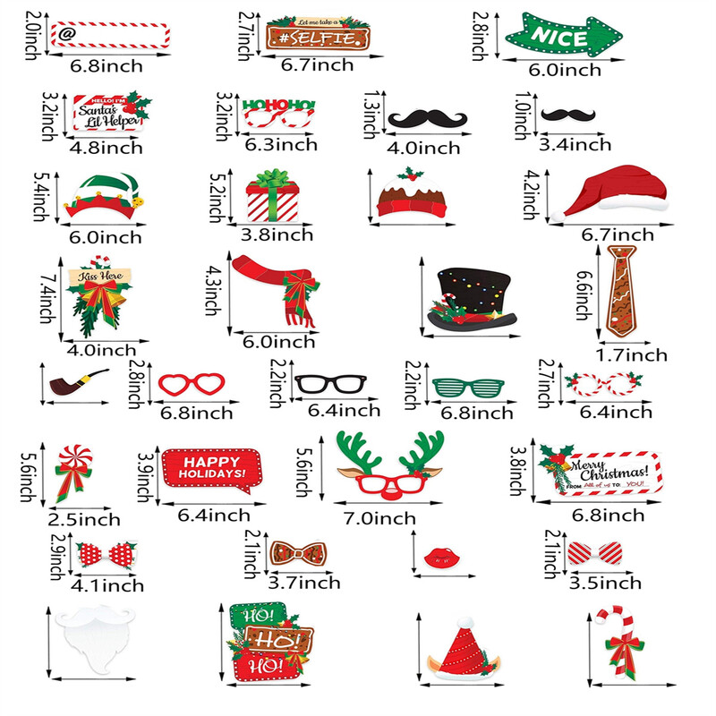 38 de bucăți Fotografii de Crăciun Măști de Om de Zăpadă de Moș Crăciun Buze Barbă Recuzită Foto de Anul Nou Decor pentru petreceri de Crăciun Cadouri de Noel Navidad