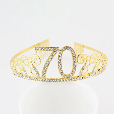 Auksinė 30 40 50 60 Gimtadienio Karalienės Tiaros gimtadienio krištolinė karūna moterims 30 40 50 60 Gimtadienio vakarėlio puošmena tortui