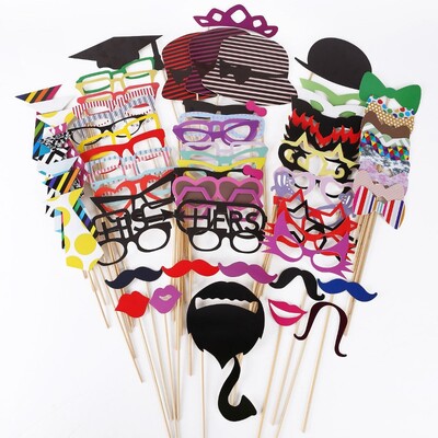 76PCS Photo Props Photobooth Just Merried Funny Glasses DIY Birthday Baby Shower Boy Girl Photo Booth Props Διακοσμήσεις γάμου