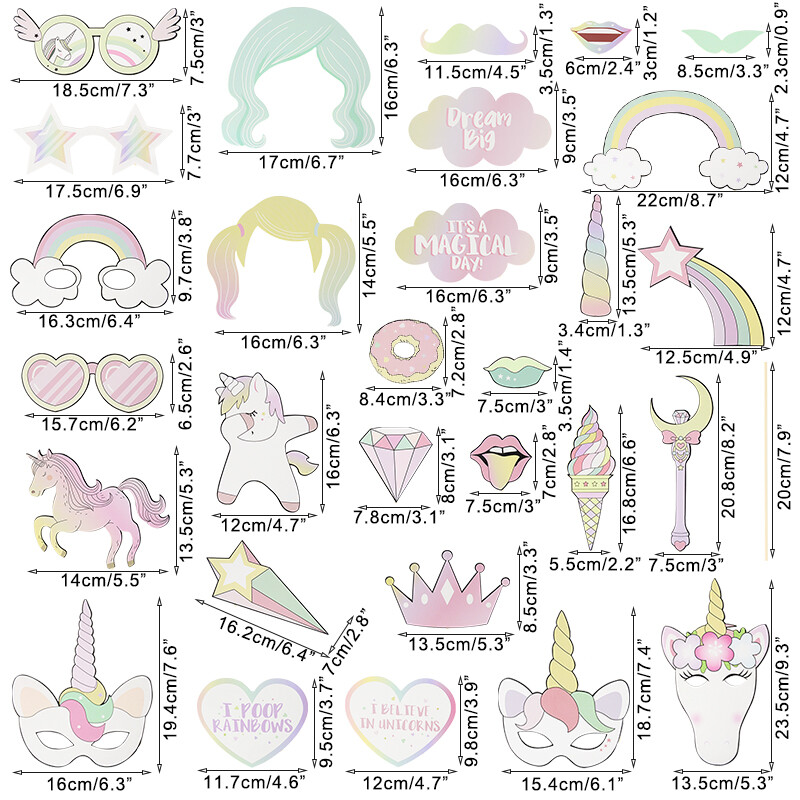 29db/készlet Tematikus Party Unikornis Photo Booth Karton szemüveg Korona Paróka Unikornis Maszk DIY Születésnapi Babazuhany Photobooth kellékek