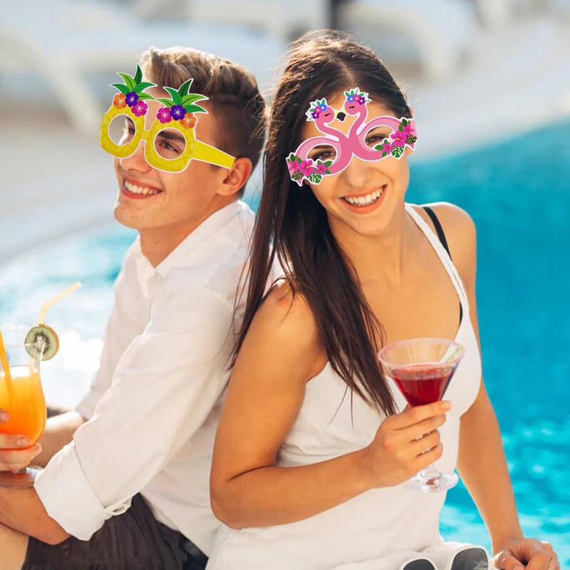 Hawaii Party Dekoratív Szemüvegek Beach Vicces Ananász Flamingó Papír Fényképészeti Szemüvegek Tropical Luau Hawaii Party Dekorációk